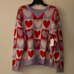 Cozy Heart Pattern Valentine’s Sweater - Red and Purple